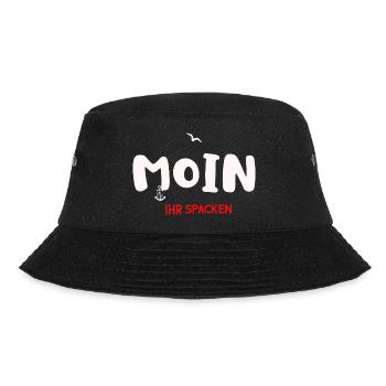 Moin Ihr Spacken Norddeutscher Plattdeuscher Sruch - Bucket Hat - Schwarz - Vorne - Lela (165cm)