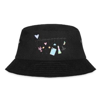 maritime zarte bunte Symbole an der Wäscheleine - Bucket Hat - Schwarz - Vorne - Lela (165cm)