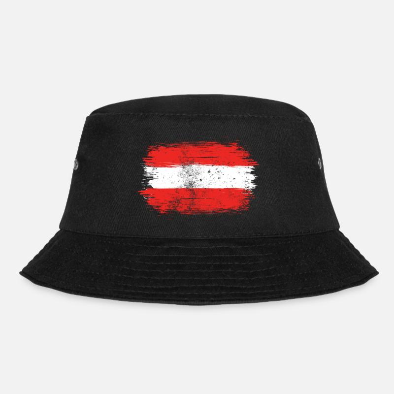 Red-White-Red Brush Flag - Bucket Hat - black