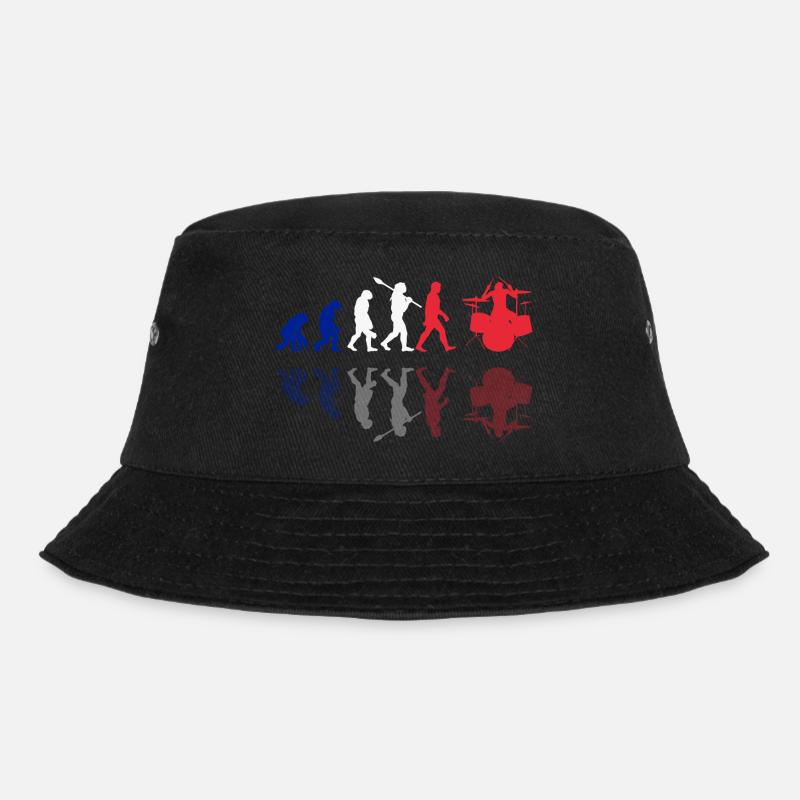 Evolution of man Drums Band Retro Vintage Drummer - Bucket Hat - black