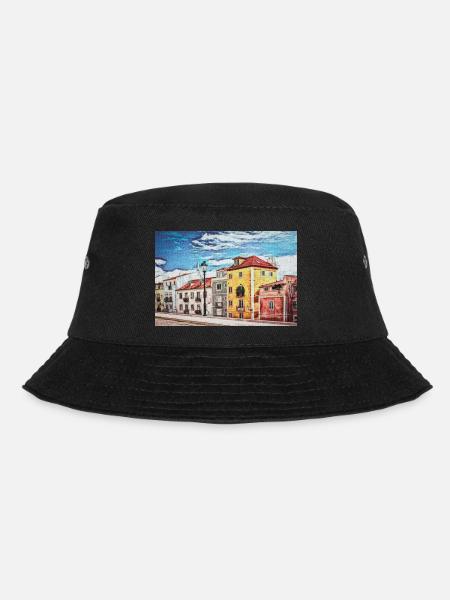 Vintage Color Buildings Row -Lisbon Portugal Lover - Bucket Hat - black