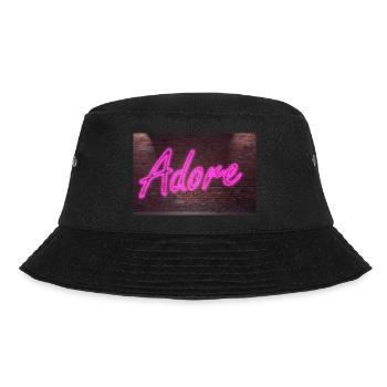 Neon-Adore-Schriftzüge auf Brick Wall bei Nacht - Bucket Hat - Schwarz - Vorne - Lela (165cm)