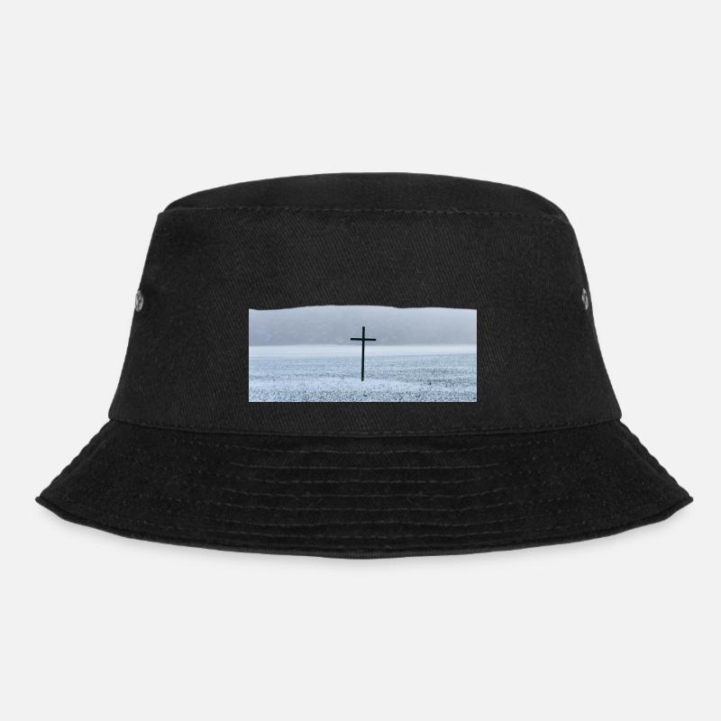 Big black cross on a field in winter - Bucket Hat - black