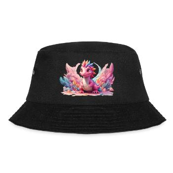 Niedlicher Drache, bunt, Fantasy, Kind, Geschenk - Bucket Hat - Schwarz - Vorne - Lela (165cm)