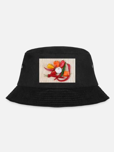 Bunte Chilischoten und Knoblauch - Bucket Hat - Schwarz