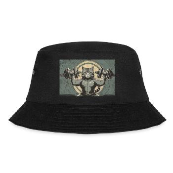 Wortspiel mehrdeutiger deutscher Ausdruck - Muskelkater - Bucket Hat - Schwarz - Vorne - Lela (165cm)