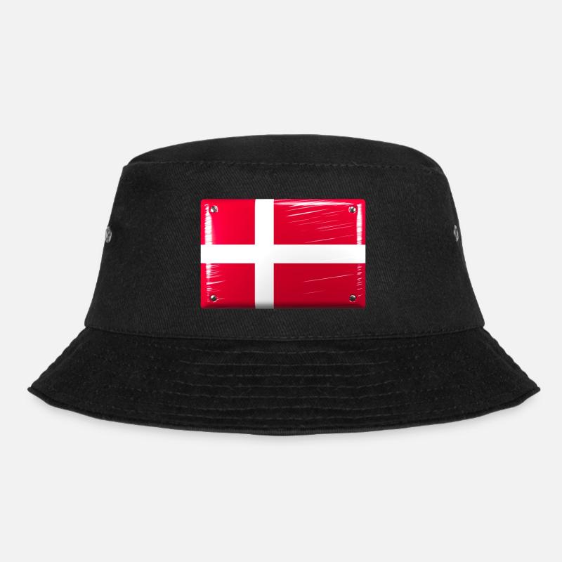 Dänemark Flagge Fahne Dannebrog Blechschild-Optik - Bucket Hat - Schwarz