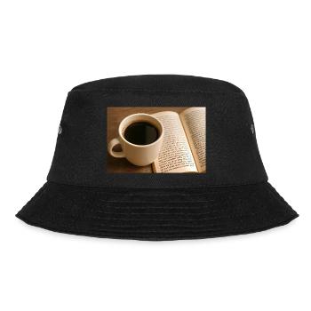 Buch und Kaffee - Bucket Hat - Schwarz - Vorne - Lela (165cm)