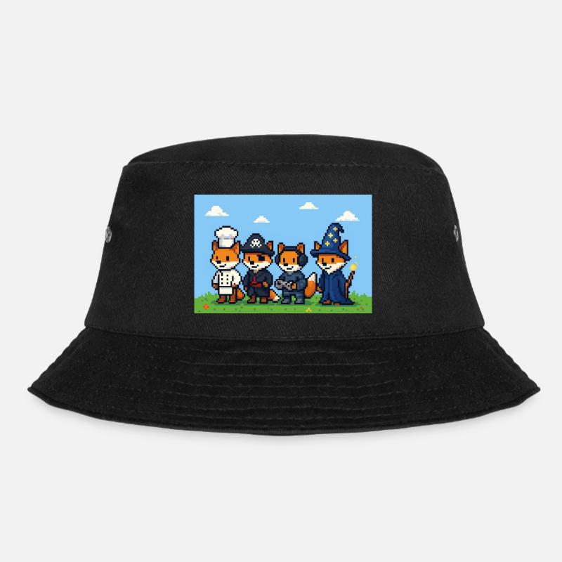 Pixel art fox group in fantasy world - Bucket Hat - black