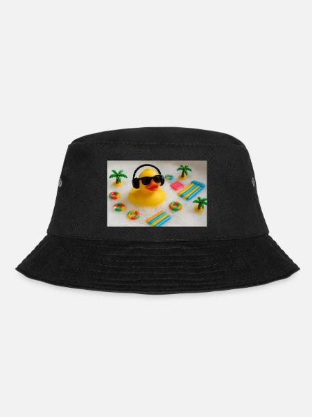 Quietscheente im Bad mit Kopfhörern - Bucket Hat - Schwarz