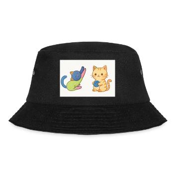 Verspieltes Duo aus Kätzchen und Garn - Bucket Hat - Schwarz - Vorne - Lela (165cm)