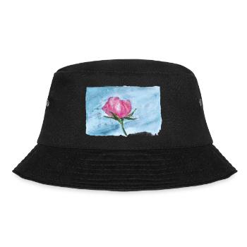 Watercolor Rose on Sky Blue - Bucket Hat - black - Front - Lela (165cm)