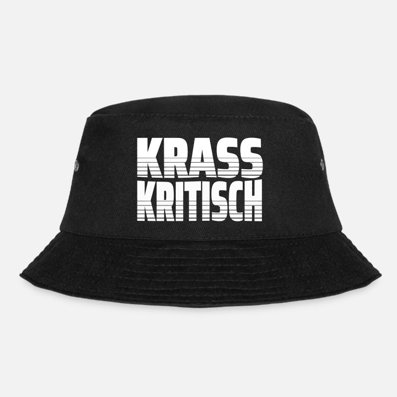 Krass Kritisch - Krasser Linientext mit Streifen - Bucket Hat - Schwarz