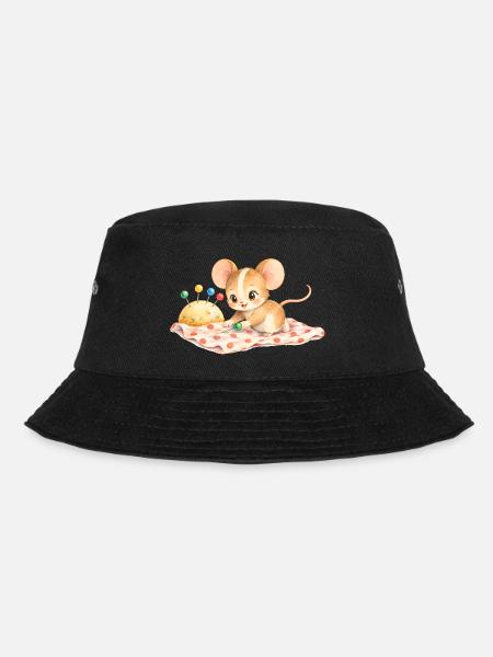 Maus - mit Nadelkissen beim Abstecken - Bucket Hat - Schwarz