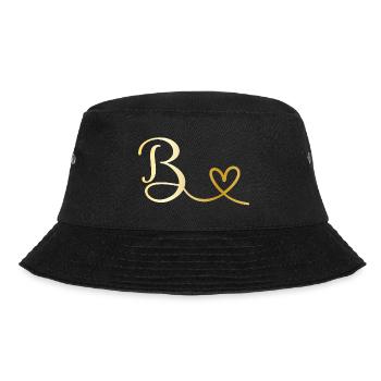 B goldenes Monogramm mit Herz - Bucket Hat - Schwarz - Vorne