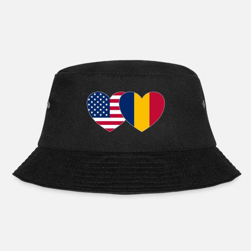 Amerika Rumänien Flagge Herz - Bucket Hat - Schwarz