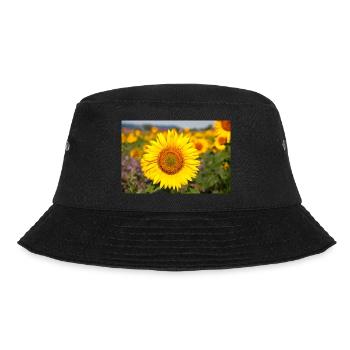 Sonnenblumen Blütenkopf ragt aus einem Feld hervor - Bucket Hat - Schwarz - Vorne - Lela (165cm)