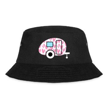 Caravan Wohnwagen rosa Herzen gemalt Camping Deko - Bucket Hat - Schwarz - Vorne - Lela (165cm)