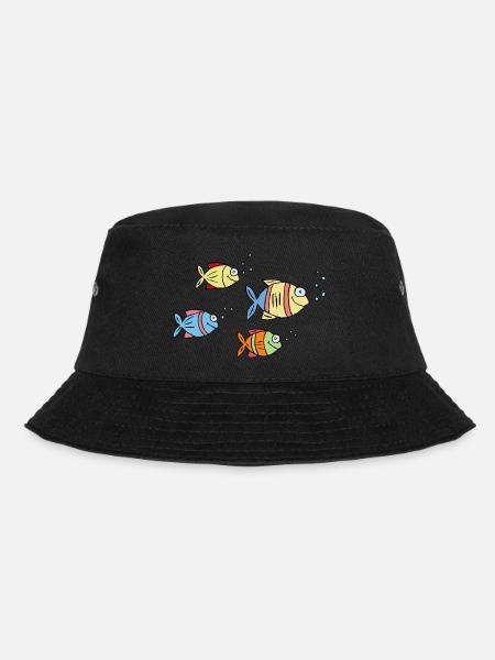 bunte Fische Wasser Meer Graffiti Kinderzeichnung - Bucket Hat - Schwarz