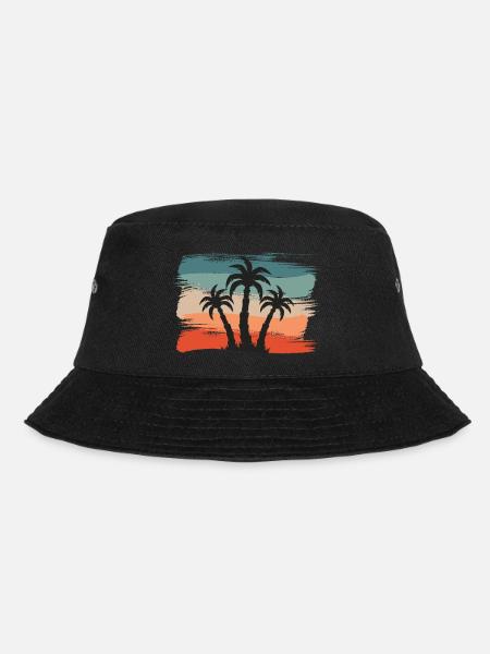 Beach Style: Retro Palmen einsame Insel Design - Bucket Hat - Schwarz