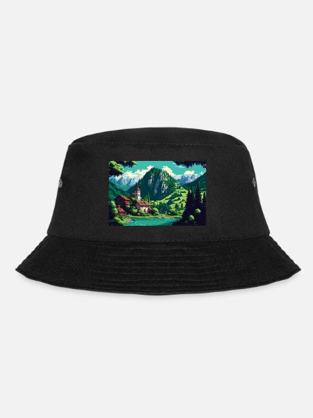 8bit Pixel Bergsee - Bucket Hat - Schwarz
