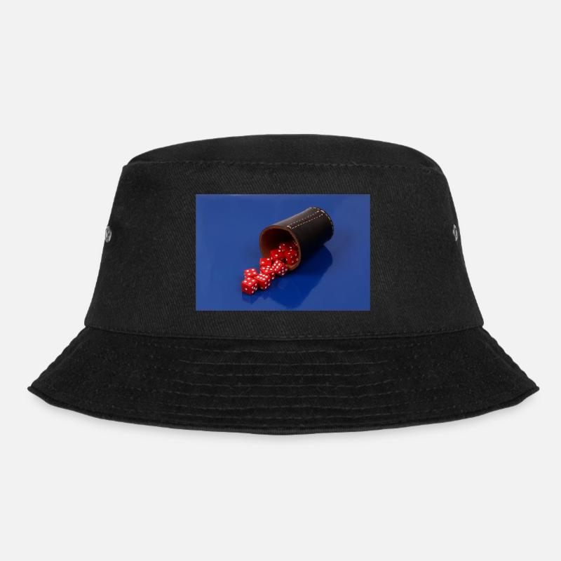 Rote Würfel mit Würfelbecher - Bucket Hat - Schwarz