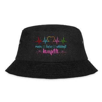Fasching Herzschlag EKG Mein Herz schlägt Konfetti - Bucket Hat - Schwarz - Vorne - Lela (165cm)