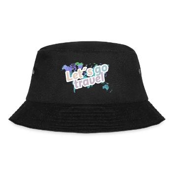 Karte mit Buchstaben: "lets go travel" - Bucket Hat - Schwarz - Vorne - Lela (165cm)