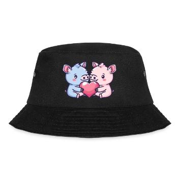 Schwein Paar Verliebt Tier Valentinstag - Bucket Hat - Schwarz - Vorne - Lela (165cm)