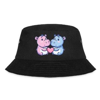 Nilpferd Paar Liebe Couple Verliebt - Bucket Hat - Schwarz - Vorne - Lela (165cm)
