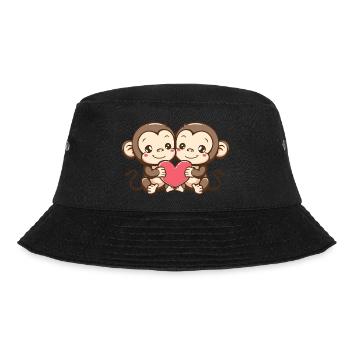 Affe Paar Liebe Couple Verliebt - Bucket Hat - Schwarz - Vorne - Lela (165cm)