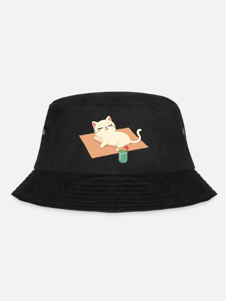 Cartoon Katze chillt am Strand auf Decke & Getränk - Bucket Hat - Schwarz