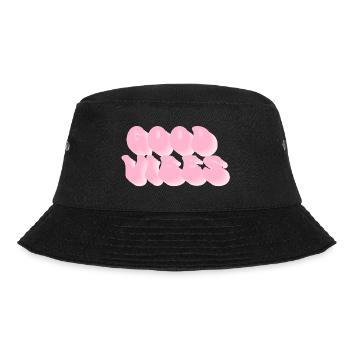Positive Stimmung – Retro Bubble Schrift - Bucket Hat - Schwarz - Vorne - Lela (165cm)