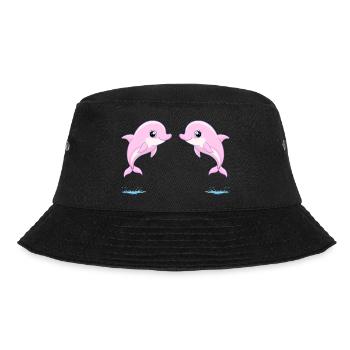 Two baby pink twin dolphins, jumping joyfully - Bucket Hat - black - Front - Lela (165cm)