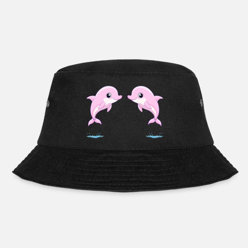 Deux bébés dauphins jumeaux rose, sautant joyeusem - Bob - noir