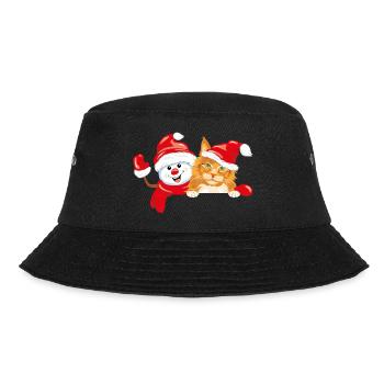 Winkender glücklicher Schneemann und rote Katze - Bucket Hat - Schwarz - Vorne - Lela (165cm)