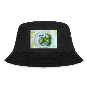 Vibrant Green Dumplings: Watercolor Food Art - Bucket Hat - black - Front - Lela (165cm)