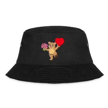 Valentinsbaer mit Herz und Blumenstrauß - Bucket Hat - Schwarz - Vorne - Lela (165cm)