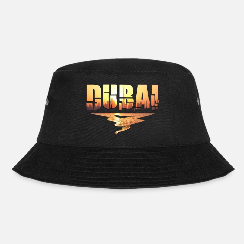 Dubai Skyline T-Shirt Sunset Burj Khalifa - Bucket Hat - black