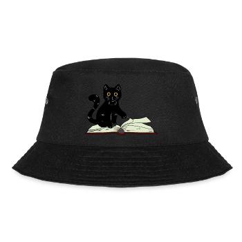 Cat Wizard Conjure Book Children Fantasy Occult - Bucket Hat - black - Front - Lela (165cm)