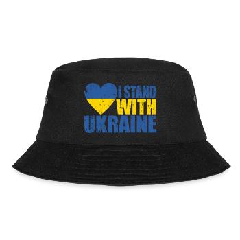 Ich stehe mit der Ukraine, Flagge der Ukraine, verzweifelt - Bucket Hat - Schwarz - Vorne - Lela (165cm)