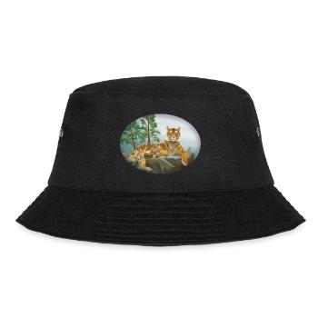 Tiger with offspring - small - cute - family - Bucket Hat - black - Front - Lela (165cm)