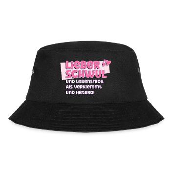 LGBTQ+ - "LIEBER SCHWUL UND LEBENSFROH...." - Bucket Hat - Schwarz - Vorne - Lela (165cm)