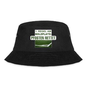 1. Regel am Bolzplatz: Pfosten rettet - Bucket Hat - Schwarz - Vorne - Lela (165cm)