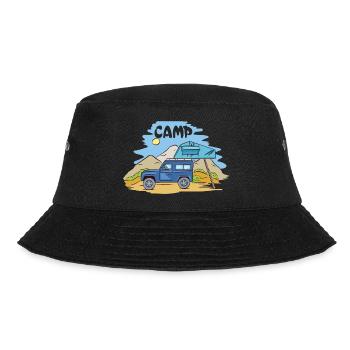 Camping Wohnmobil Vintage im Wohnwagen Caravan - Bucket Hat - Schwarz - Vorne - Lela (165cm)