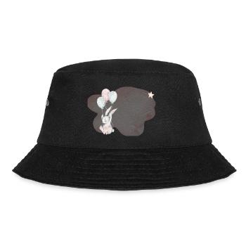 Hase mit Ballons und rosa Wolke - Bucket Hat - Schwarz - Vorne - Lela (165cm)