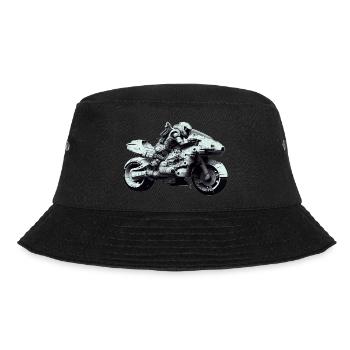 Futuristischer Sci-Fi Motorradfahrer mit Bike - Bucket Hat - Schwarz - Vorne - Lela (165cm)