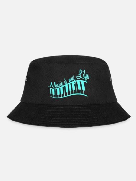 Music is my Life Text Keyboard Piano Love Party - Bucket Hat - Schwarz