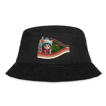 Meowy Christmas - Cute Kitten with Santa hat & - Bucket Hat - black - Front - Lela (165cm)