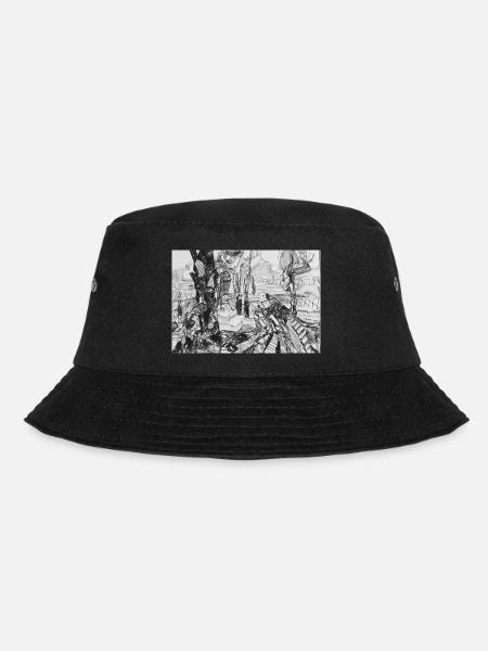 Urbane Skizze in Schwarzweiß - Bucket Hat - Schwarz